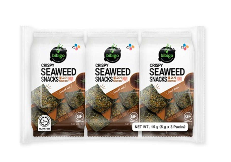 BIBIGO crispy seaweed snack Korean BBQ flavor – 3-pack roasted seaweed snack (5g x 3)