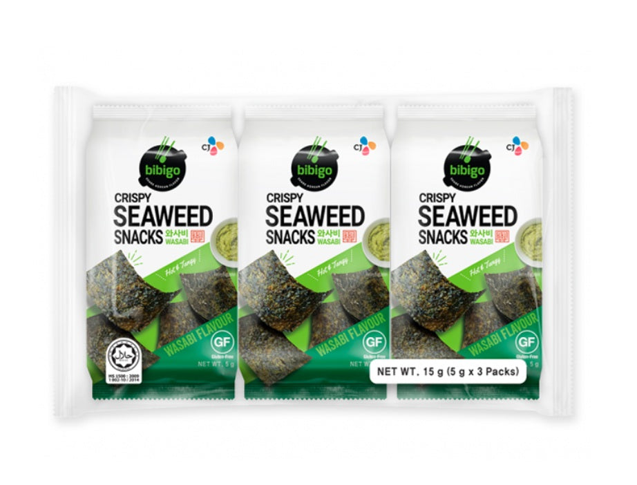 BIBIGO Algensnack Wasabi 15g – Scharfer Seetangsnack im Bündel