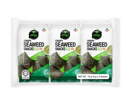 BIBIGO Algensnack Wasabi 15g – Scharfer Seetangsnack im Bündel