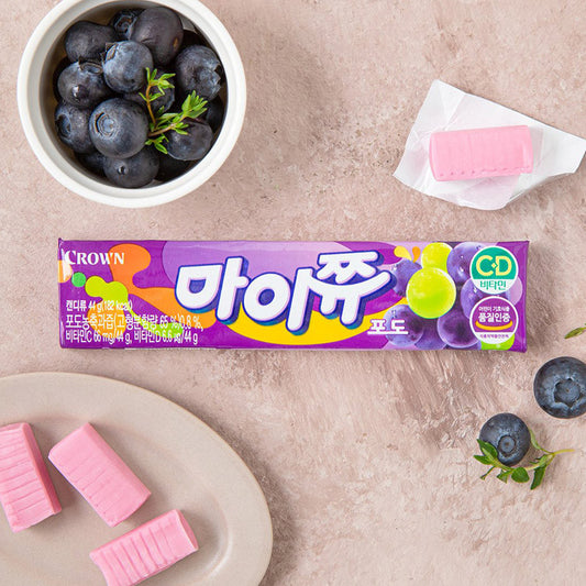 CROWN Mychew Grape 44g – Soft chewy grape-flavored candy from Korea
