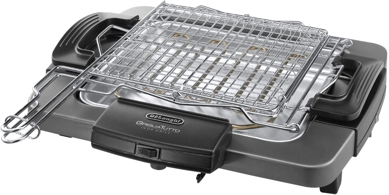 De'Longhi BQ 60.X Table Grill – electric tabletop grill with rotating double grill surface, 1900W power
