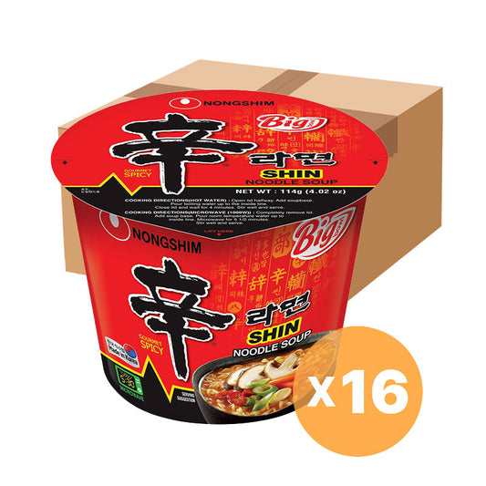 Nongshim Shin Ramyun Big Cup 114g x 16 – Korean instant noodles in spicy beef broth