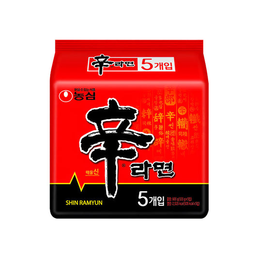 Shin Ramyun 5 pack spicy Korean instant noodles product packaging
